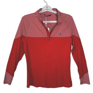 LA Angels Women‎ Sz S Levelwear Red White Stripe 1/4 Zip Pullover Sweatshirt NWT